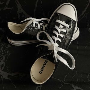 Converse Size8 Black Sparkly LowTop Silver Glitter Rubberized EUC All Star Space